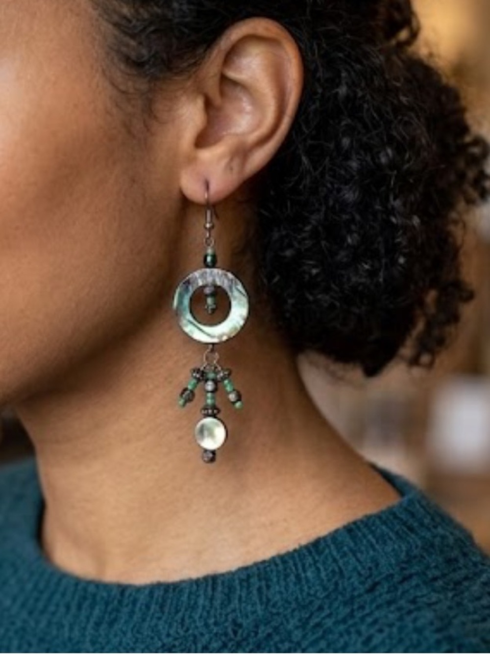 NWOT Handcrafted Green Abalone Drop Earrings - Women Jewelry